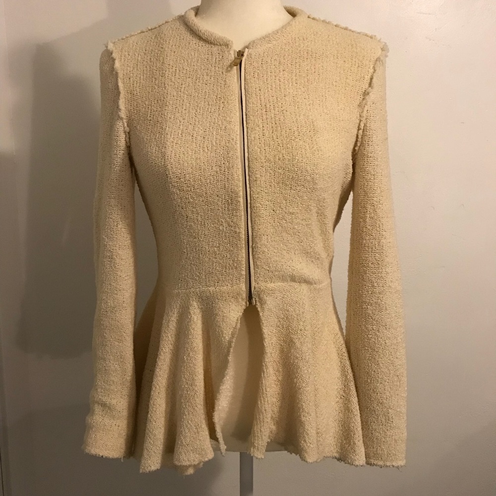 Zara Cream Knitted Zip Jacket